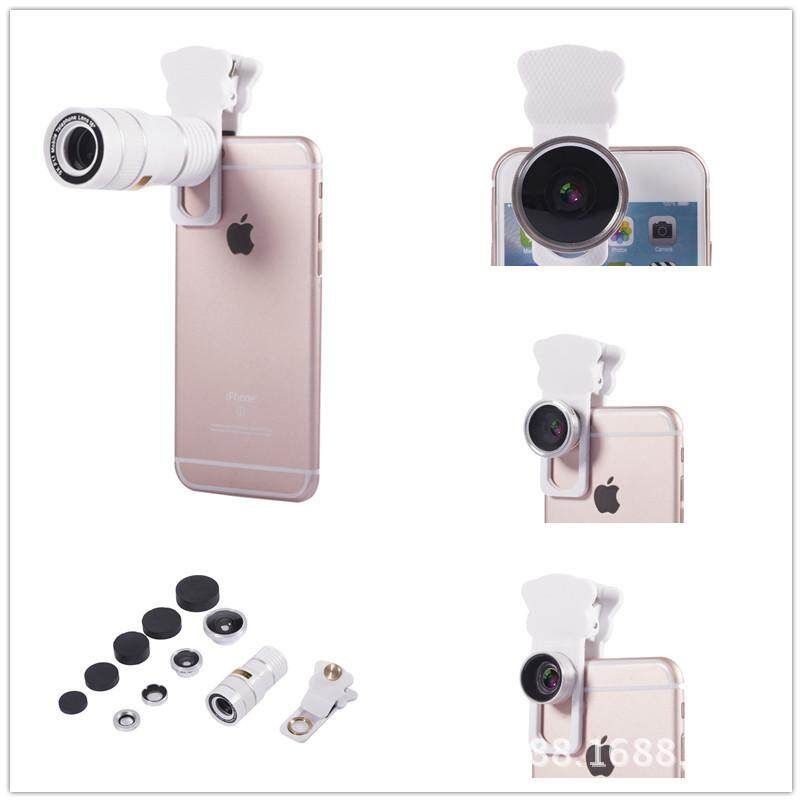 Universal 9X Telephoto Camera 0.4X Large Wide Angle 180o Fisheye Macro Lens With Clip For Cell Phone White