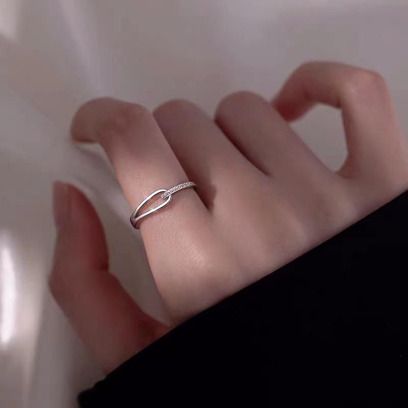 Girls Ring 925 sterling silver plain ring index finger opening ring Summer simple design sense flash diamond self-disciplined tail ring