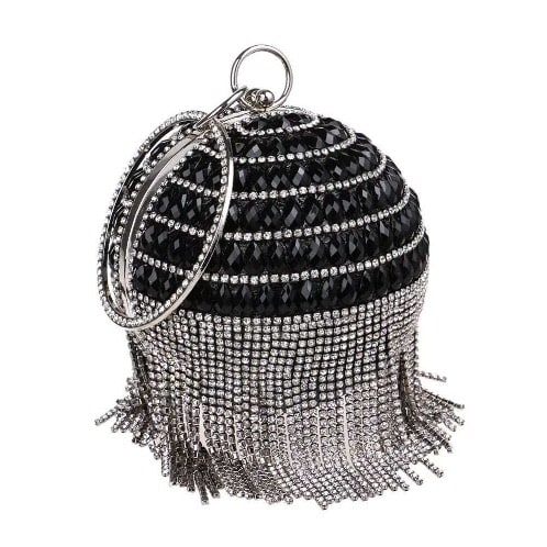 Round Stone Studded Purse - Black