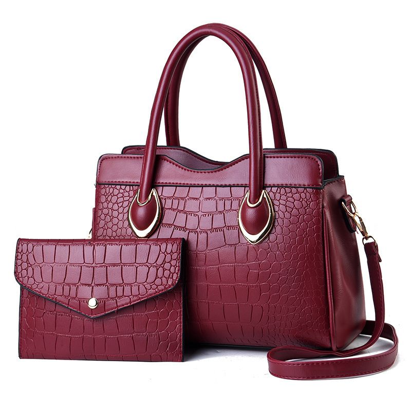 2pcs Classic Women Leather Handbag - Wine