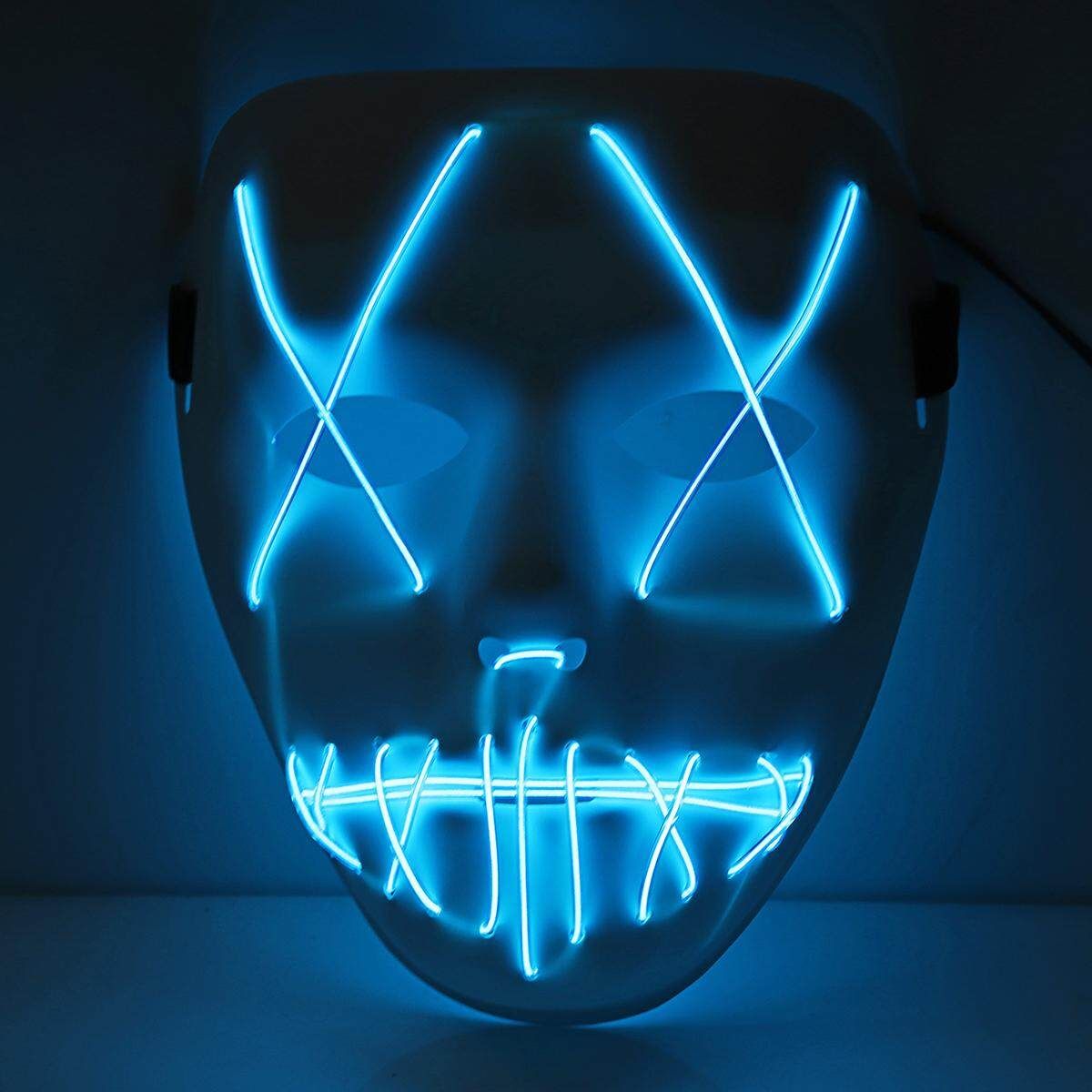 Halloween EL LED Light Up Party Masks Year Tik Tok Funny Costume Ball Blue