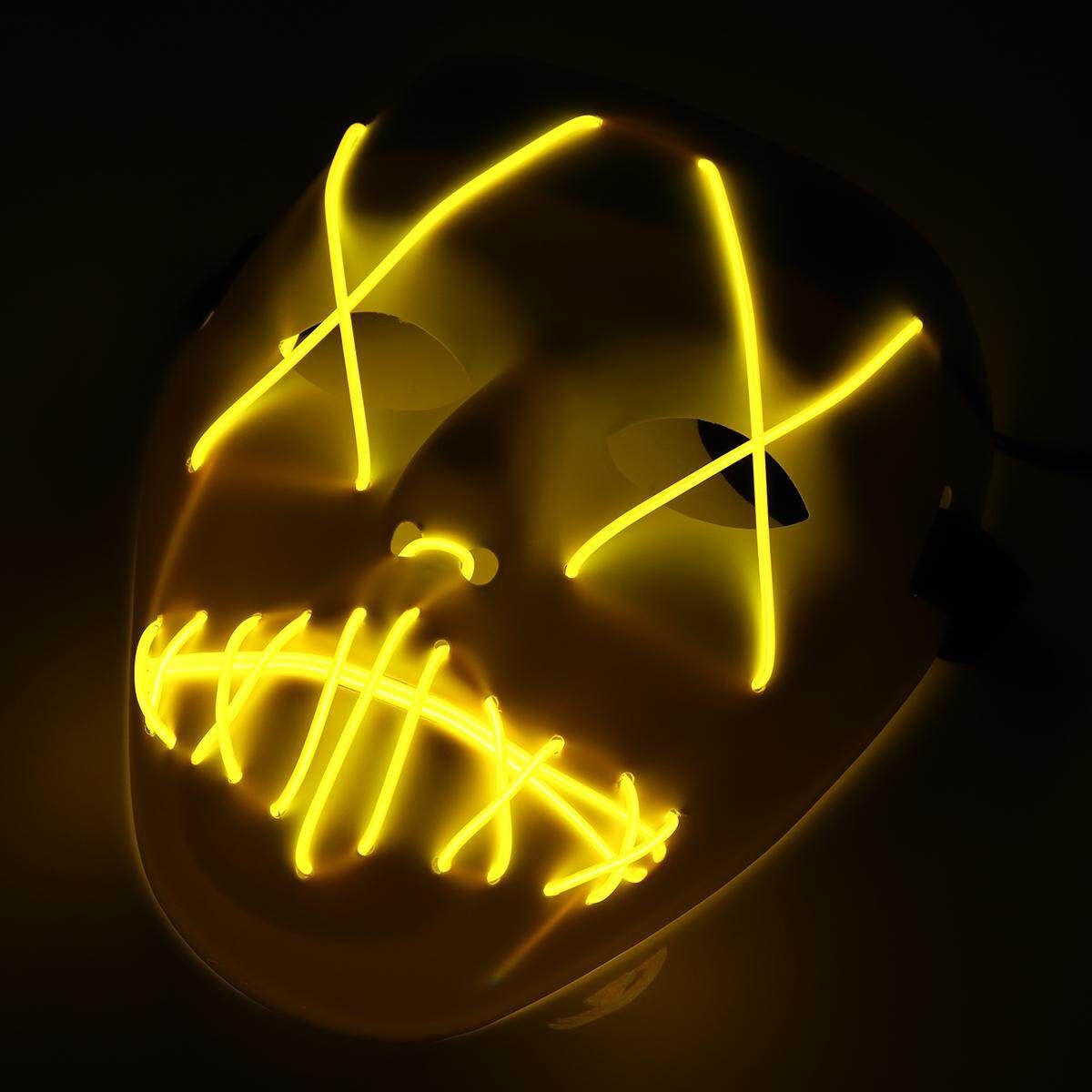 Halloween EL LED Light Up Party Masks Year Tik Tok Funny Costume Ball Yellow