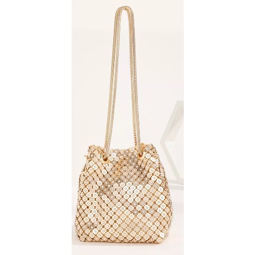 Crystal Sequins Bucket Shaped Purse -Gold