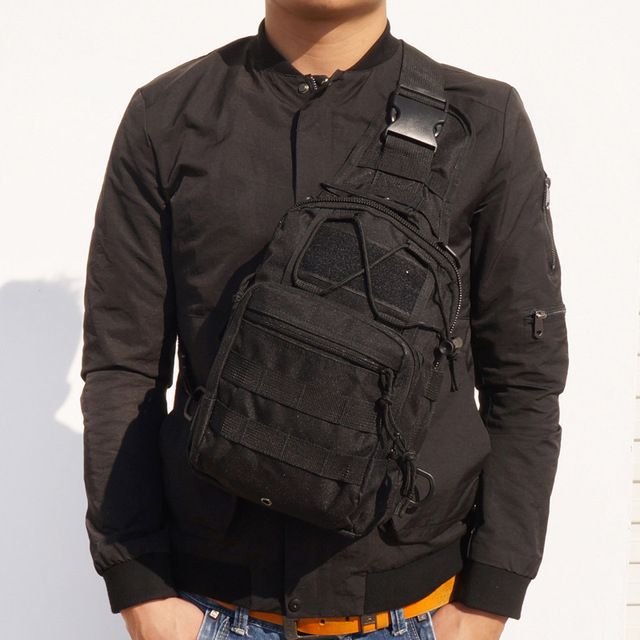 Outdoor Military Tactical Shoulder Bag Hiking Camping Sling Backpack Chest Hunting Pack Fishing Bag Right Left Adjustable(#Black Bag)