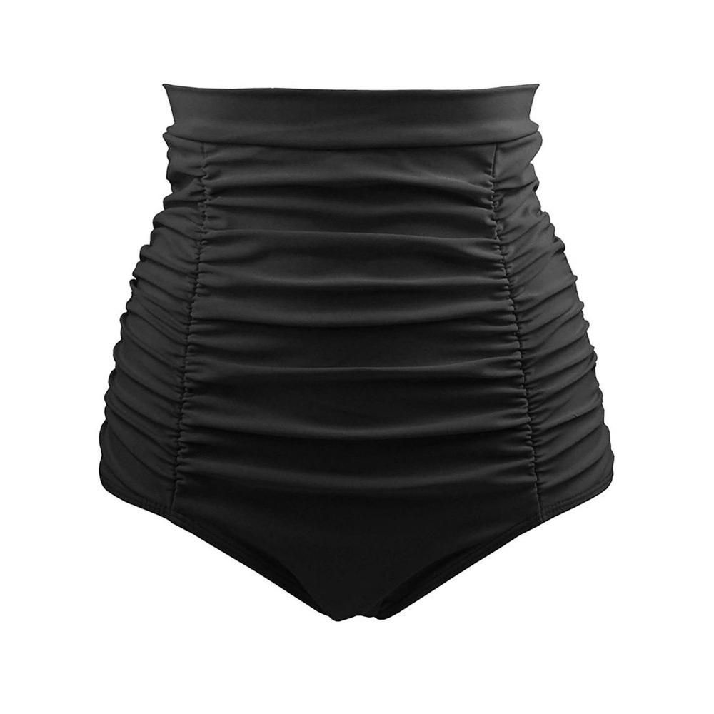 Retro High Waisted Swim Short Black Wine Red Light Blue Women  Summer Beach