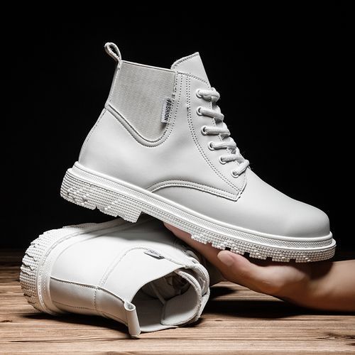 Men's Chelsea Boots Outdoor Cool High Top Shoes Men Casual Shoes Ankle Boots Motorcycle Boots White