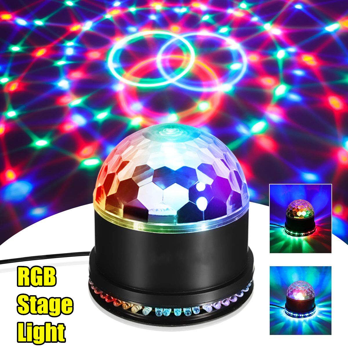 12W RGB LED Ball Stage Light MP3 Crystal Rotating Effect Lamp Sound Activated DJ Disco KTV Party Bar Lighting Show Effect Light US-Plug