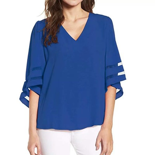 Flare Sleeve Plus Size Top- Blue
