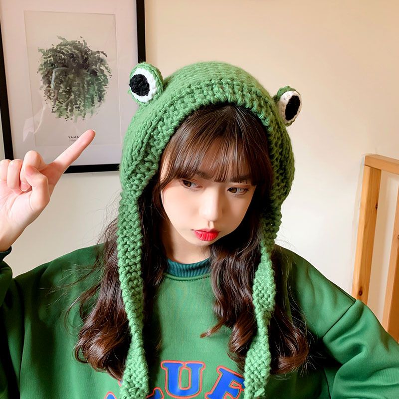 Women Winter Hat Warm Bean Hat Knitted Hat Fashionable And Interesting Frog Hat