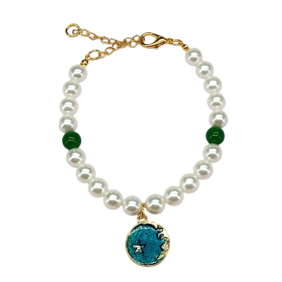 Pet Neck Circle Bell Charm Cat Dog Necklace Collar Green White