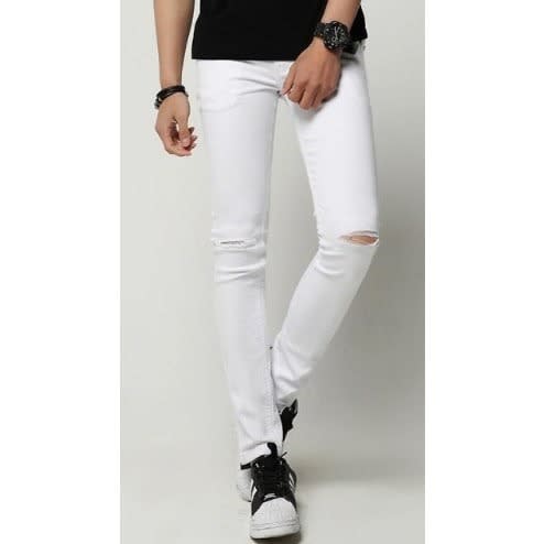 Men's Skinny Ripped Jeans- White