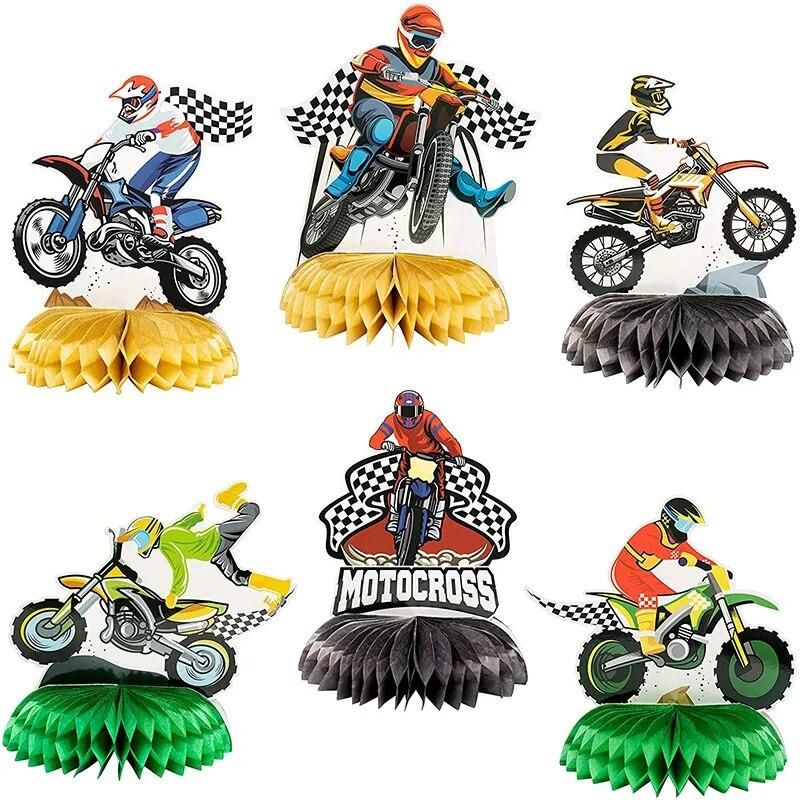6Pcs Motorcycle Honeycomb Centerpiece Ball Birthday Party Supplies Table Topper For Boys Cool Motorbike Theme Birthday Decor