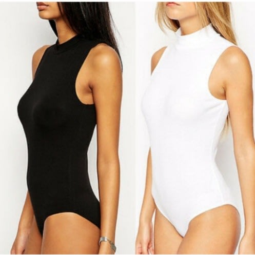 Sleeveless Turtleneck Bodysuit - 2 Pieces - Black And White