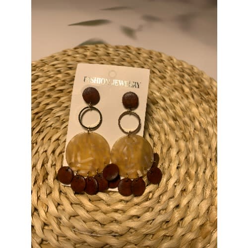 Retro Wooden Earrings - Coffee Brown