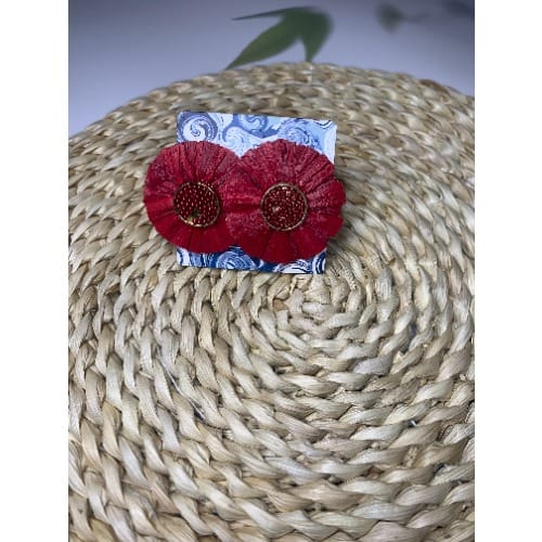 Full Bloom Raffia Straw Statement Earrings - Wine