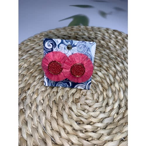 Full Bloom Rafia Straw Statement Earrings - Pink