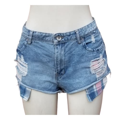 Ladies Low Waist Crazy Loosethread Bumshort-blue