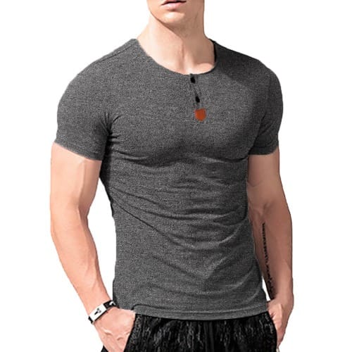 Short Sleeve Henley Tee Shirt - Dark Grey