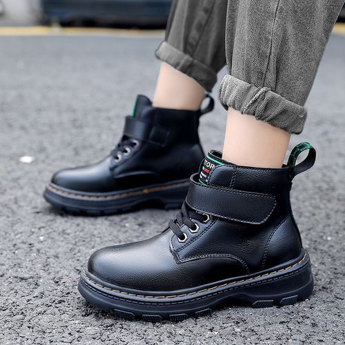 Children's Warm Plush Lining Non-slip Martin Boots Hiking Shoes-Black