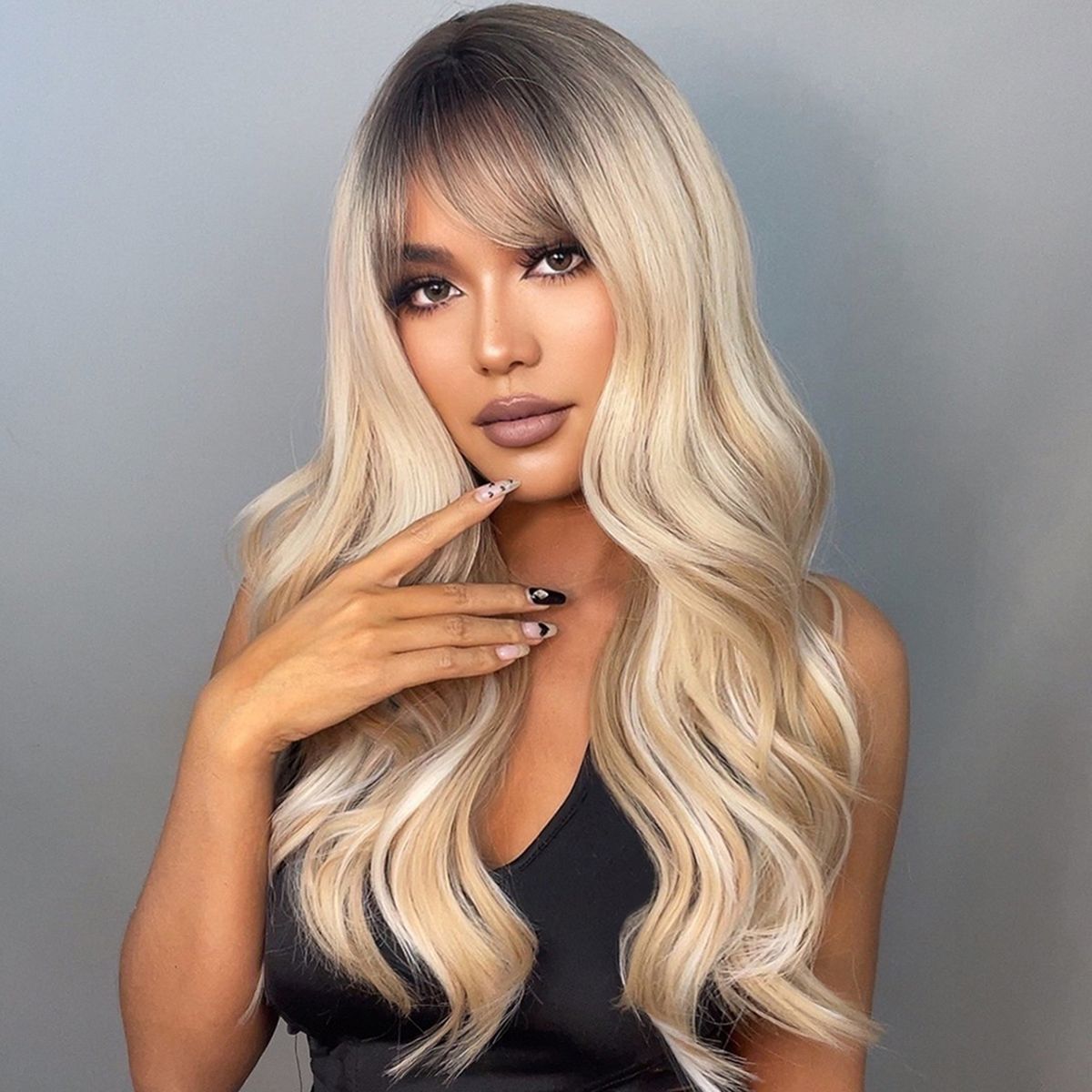 Long Curling Hair Wigs With Bangs Sexy Wavy Hair Wig With