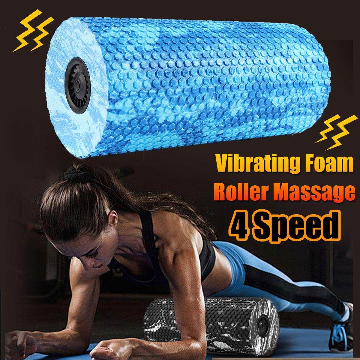4 Speed Electric Yoga Foam Roller Fitness Massage Muscle Relief Slim Dark Blue Light Blue