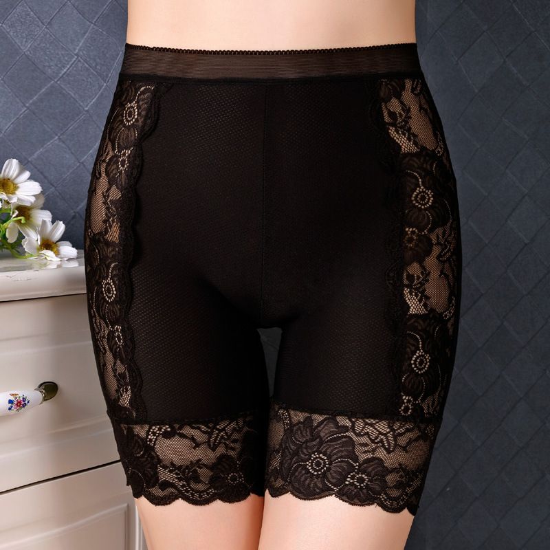 (16 Black) Lace Safety Shorts For Women Seamless Cotton Boyshorts Panties Plus Size Female Spandex Black Shorts Boxers For Ladies DOU