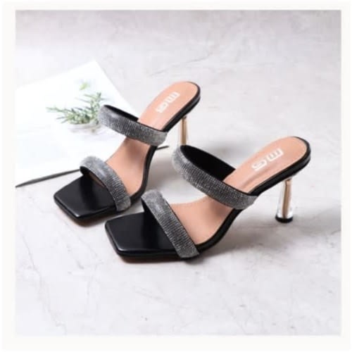 Woman Ladies Heel Slippers- Black