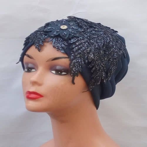 Black Lace Flowered Turban
