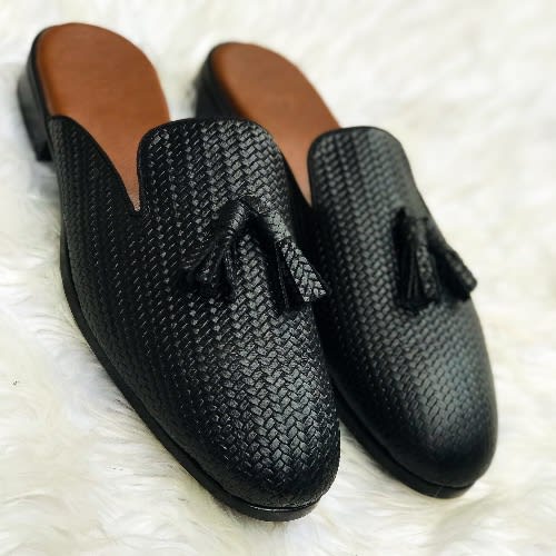 Men’s Woven Leather Half Shoe – Black