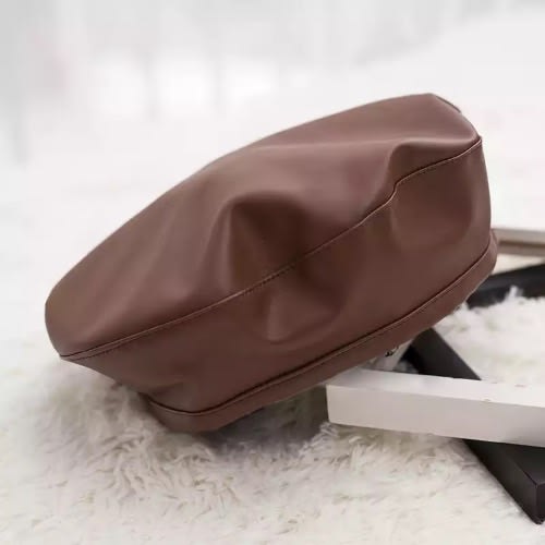 Pu-leather Beret - Brown