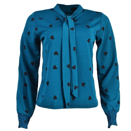 Tie Neck Dotted Blouse- Green