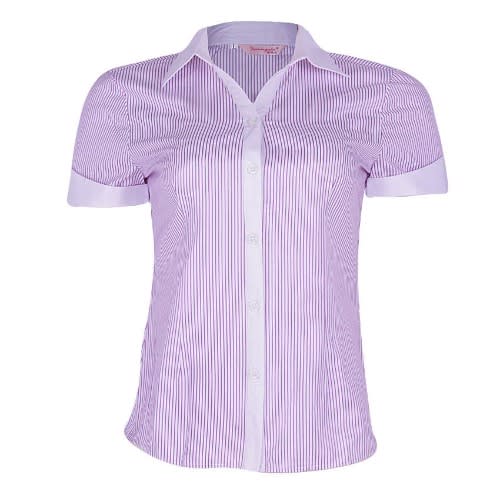 Striped Short Sleeve Blouse- Purple