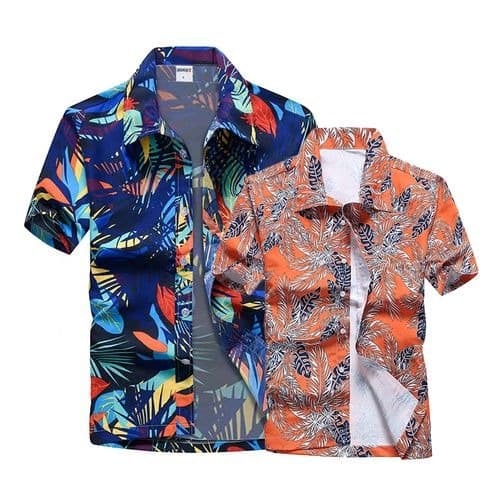 2pcs Mens Beach Floral Short Sleeve Shirt