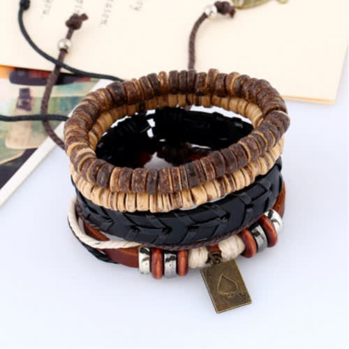 Wood Beads Braided Bracelet-4pieces