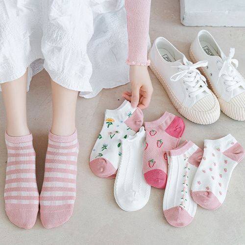 Women Fashion Floral Boat Socks Ankle Socks 6 Pairs