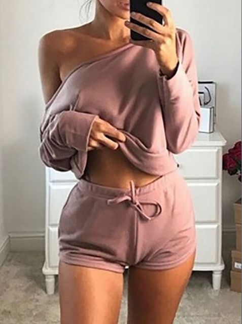 Women Summer Sports Yoga Set Tracksuit Sweatshirt Pink_S
