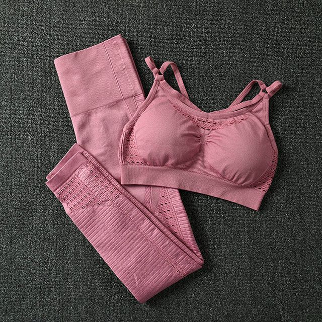 24 Color 2pc/set Sports Suits Seamless Yoga CK204pink_S