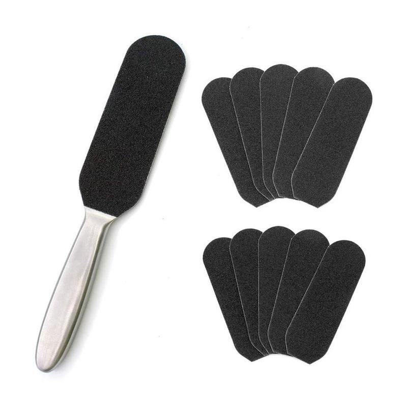 11pcs/set Pedicure Feet Care Metal Handle Foot And Refill Coarse And Rasp Of Cloth Files Sanding Fine Grit Grit Q5j0