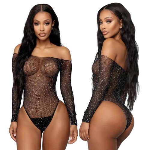 Sexy Costume Lingerie Fishnet Diamond Terno Pajama Adult Bodysuit