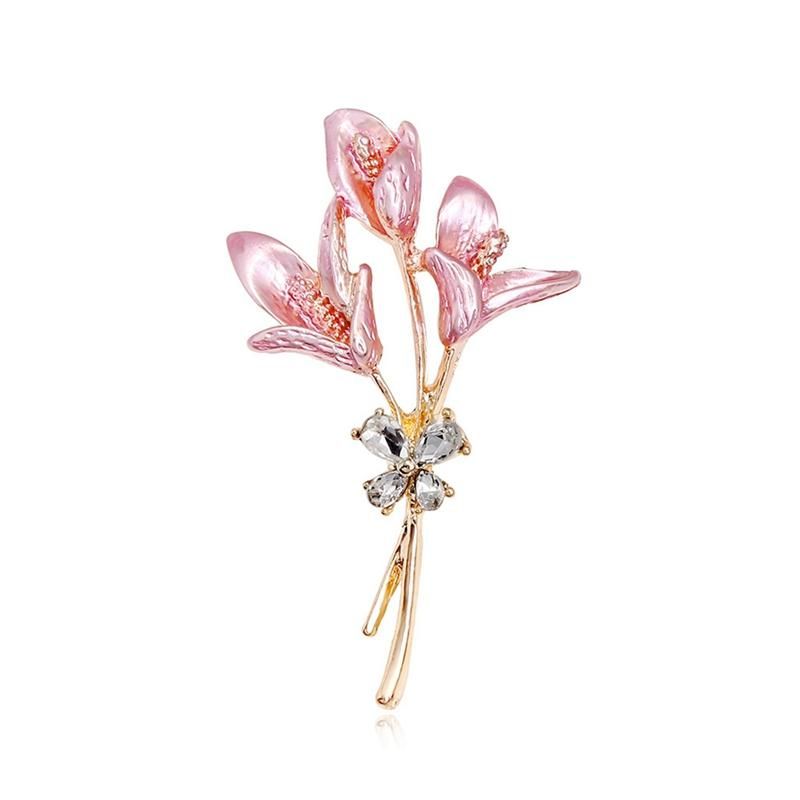 Enamel Lily Flower Women Brooches Pink Flower