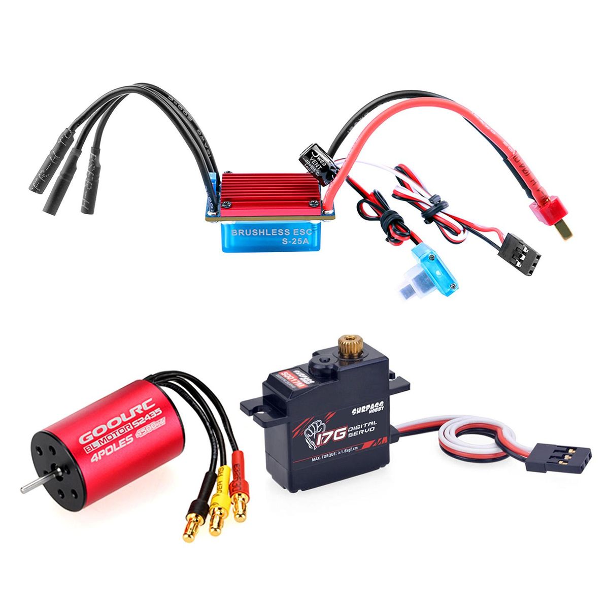 GoolRC S2435 4500KV Brushless Motor 25A Brushless ESC with 2.2kg Metal Gear Servo Upgrade Brushless Combo Set for 1/16 1/18 RC Car Truck