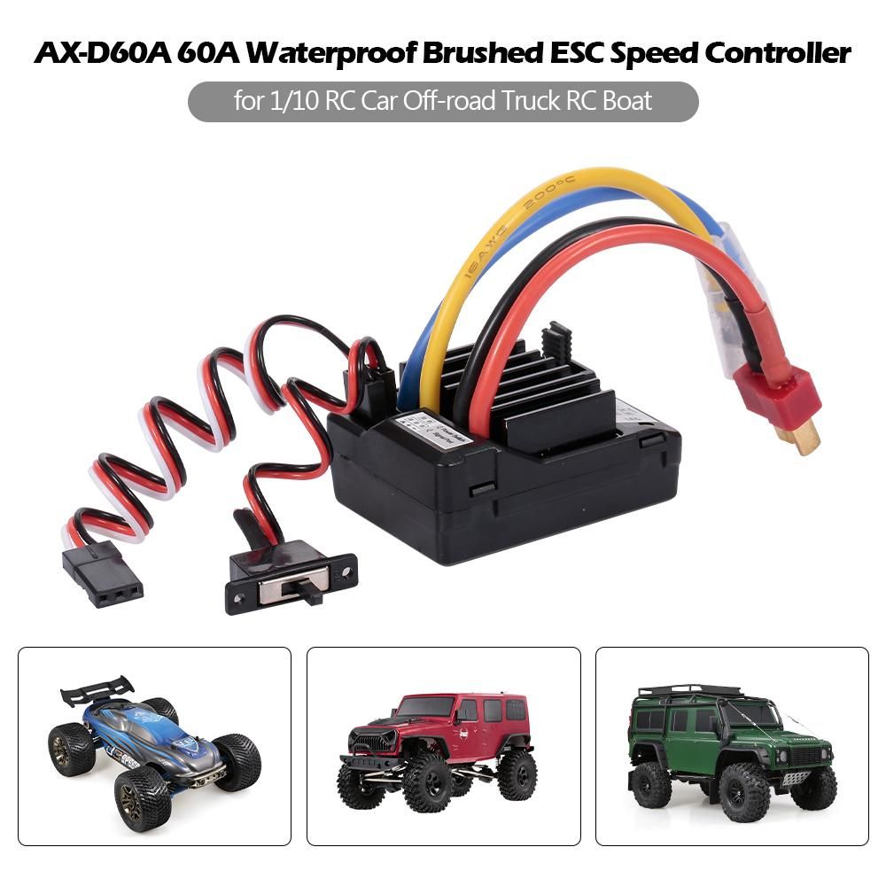 AX-D60A 60A Waterproof Brushed ESC Speed Controller for 1/10 RC Car Off-road Truck RC Boat 2S LiPo 6-8S NiMh Battery