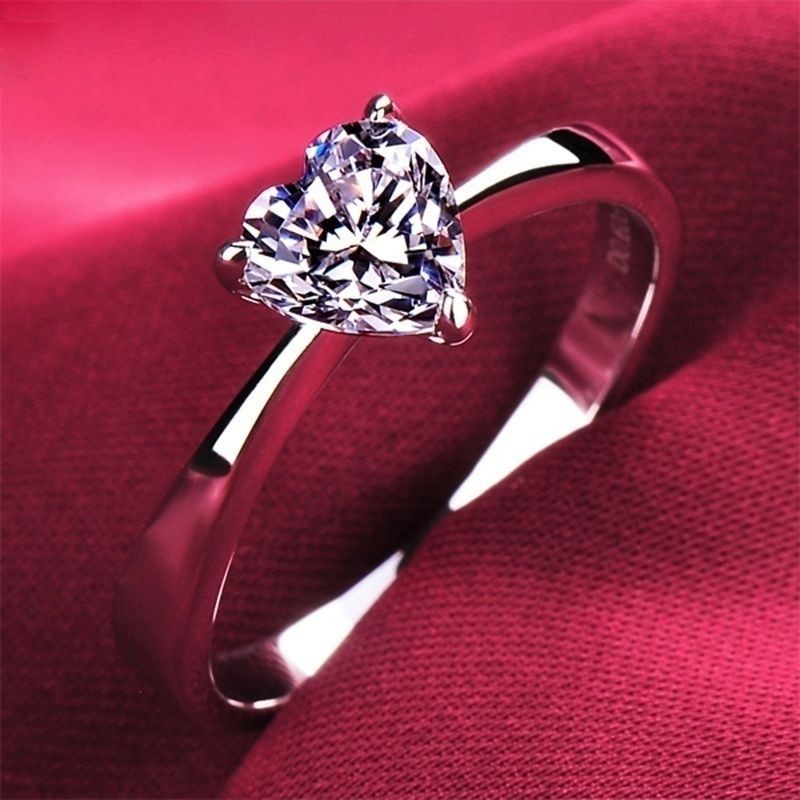 Simple Heart-shaped Diamond Ladies Ring Engagement Wedding Anniversary Gift