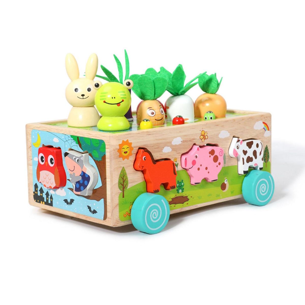 Wooden Learning Toy Farm Car Toy Set Wooden Blocks for Toddlers