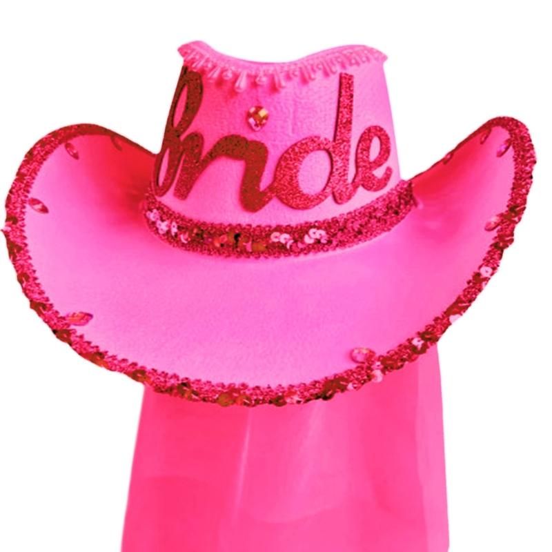 Elegant Cowgirl Hat for Bridal Shower White Cowgirl Hat Bachelorette Party Shimmering Glitter Cowgirl Hat Wide Brim