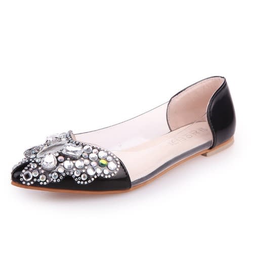 Patent Embellished Pointed Flat - Black