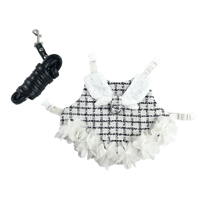 Rabbit Vest Harness Leash Set Bunny Clothes For Hedgehog Black White M