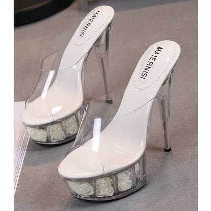 Floral Inset Sole Transparent Slippers
