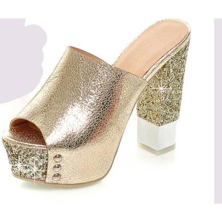 Platform Sparkle Heels Classic Slippers-gold