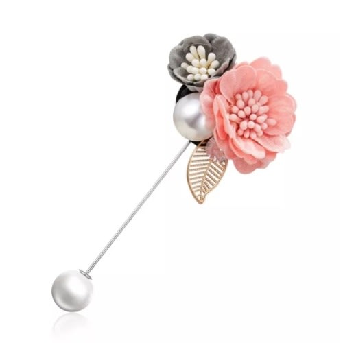 Elegant Fabric Flower Pearl Pin Brooch For Women – Peach And Gold